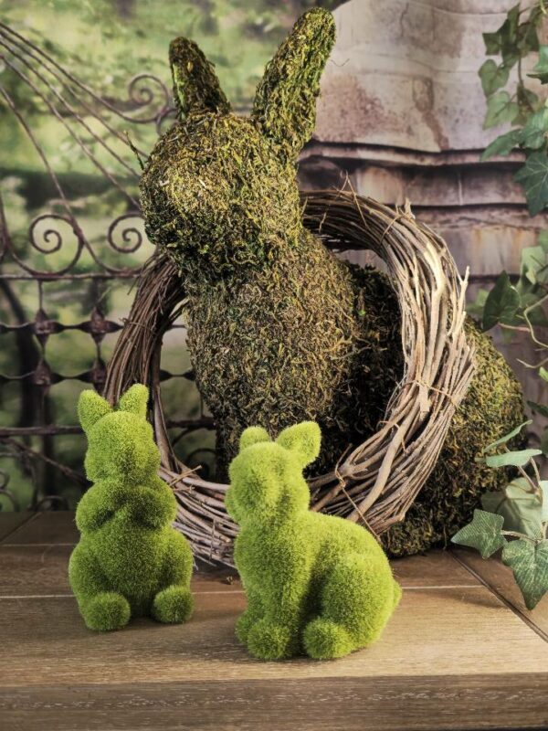 Set of 2 Flocked Green Bunny Ornaments - Image 2