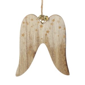 Wooden Hanging Angel Wings With Bells