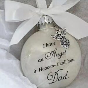 Handmade Dad Memorial Bauble with Feathers & Silver Angel Charm
