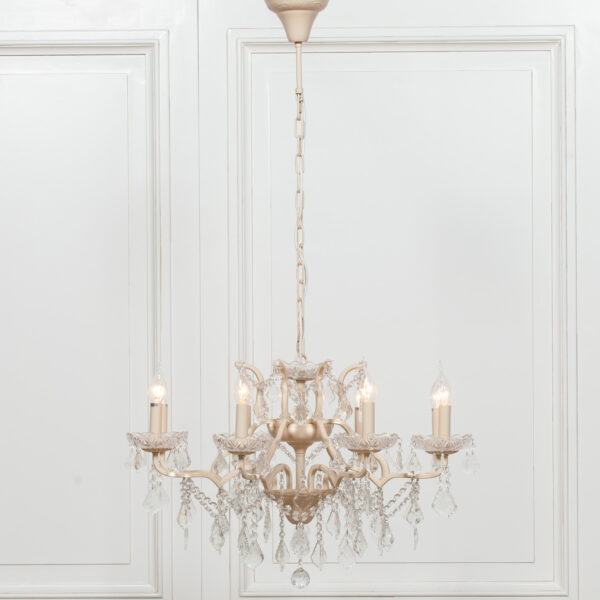 Cream 8 Branch Shallow Cut Glass Chandelier - Image 3