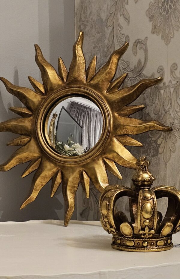 Antique Gold Sunburst Framed Small Convex Mirror - Image 3