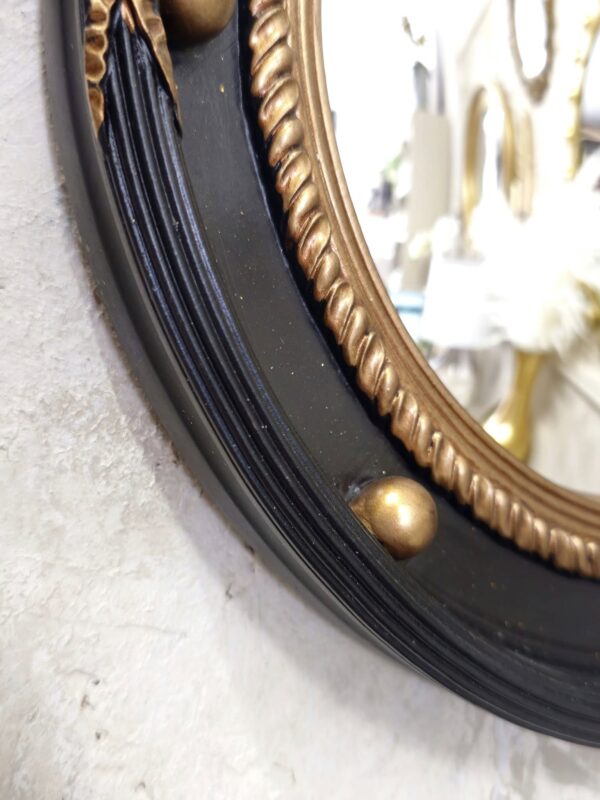 Large Black & Antique Gold Framed Porthole Convex Mirror - Image 3