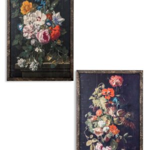 Set of 2 Antiqued Boho Floral Wall Prints