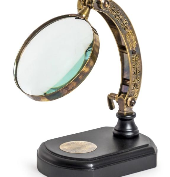 Antique Brass Magnifying Glass On Adjustable Stand