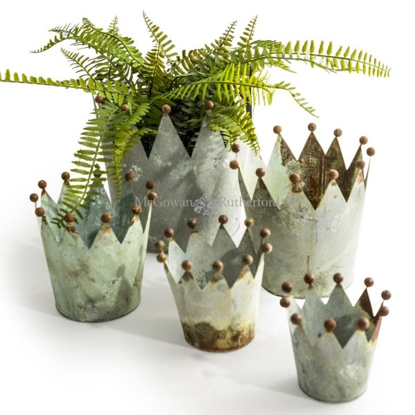 Set Of 5 Oxidised Metal Effect Crown Planters