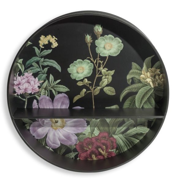 Black Floral Metal Wall Display Unit With Shelf