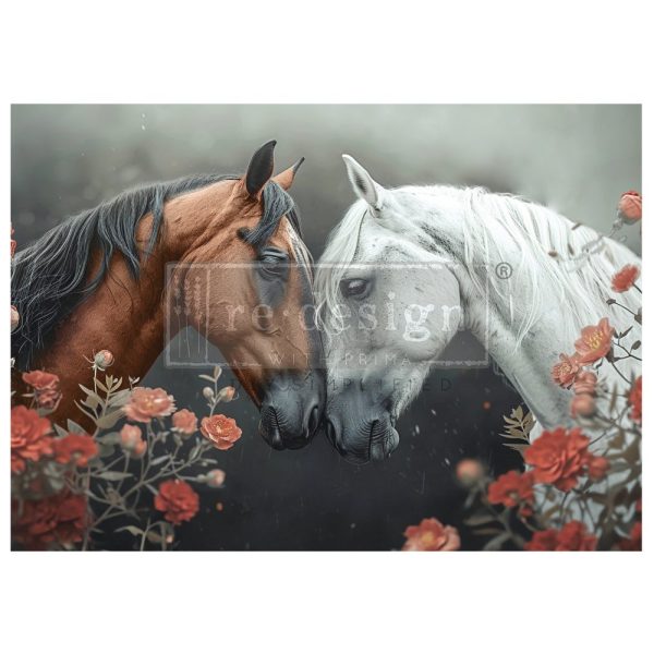 "Wild Hearts A1 Fiber Decoupage Paper by Redesign With Prima featuring galloping wild horses in a neutral palette, ideal for crafts, furniture, and home décor."