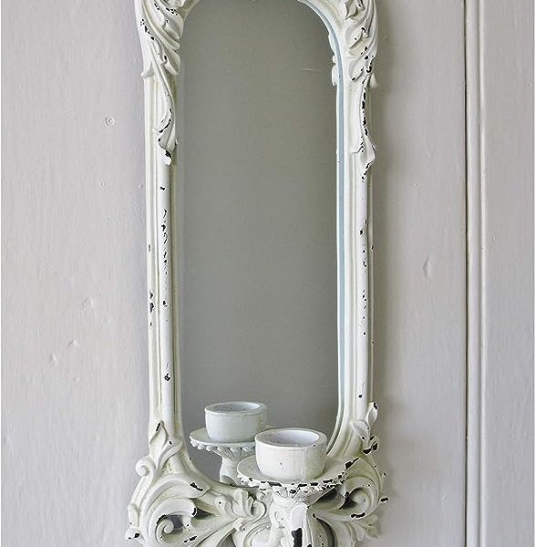Ornate Antique Cream Mirrored Candle Sconce