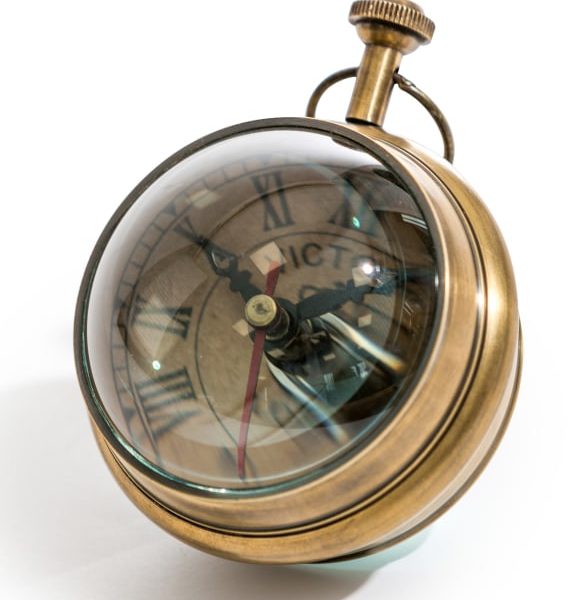 Antiqued Brass Magnified Table Clock