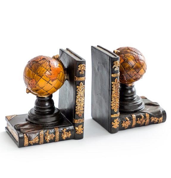 Antiqued Pair of Globe Bookends