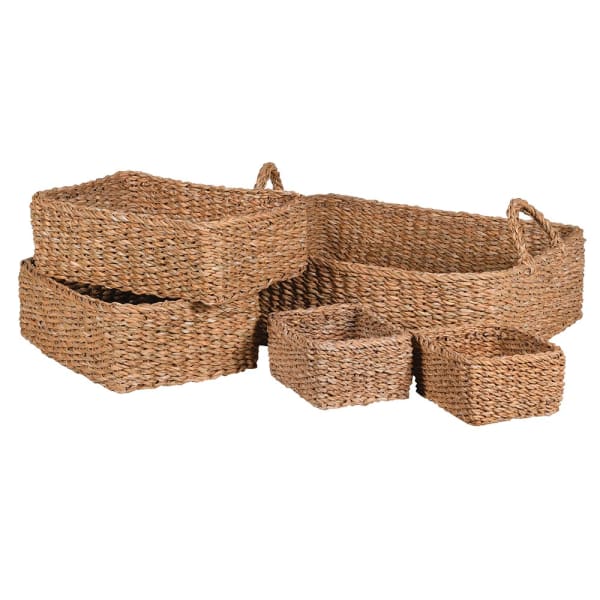 Set Of 5 Multisize Woven Seagrass Trays