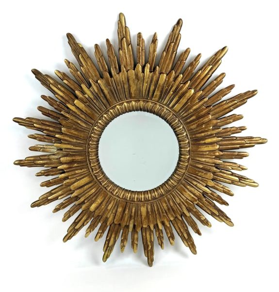 Large Antique Gold Sun Mirror