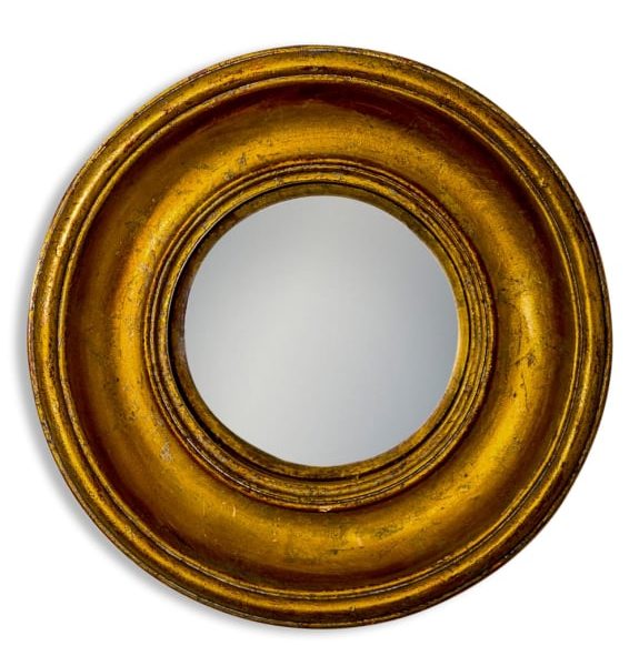 Antiqued Gold Deep Framed Small Convex Mirror
