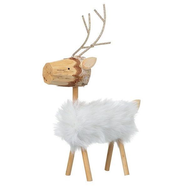 Fluffy Wooden Deer With Metal Antlers