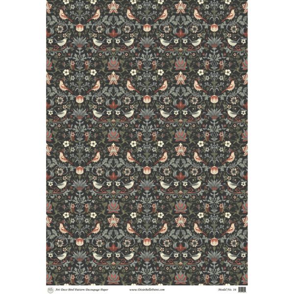 Art Deco Bird Pattern Decoupage Paper | Belles & Whistles | A1 Sheet