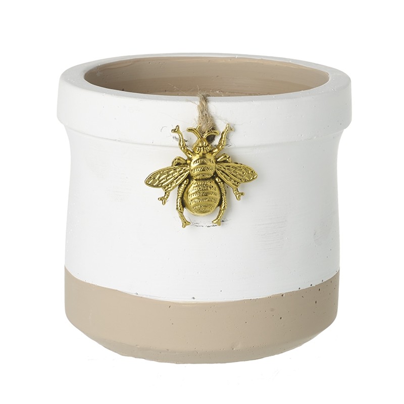 Cement Plant Pot With Gold Bee Deco