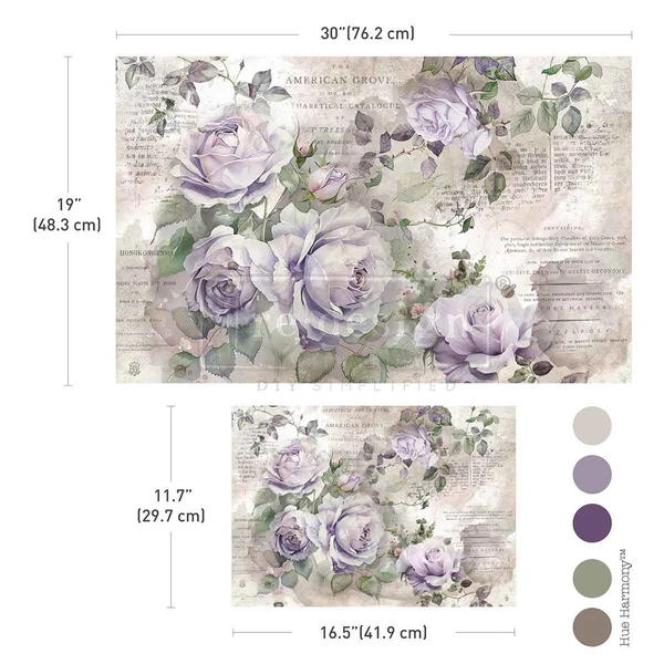A3 Decoupage Tissue Set Soft Veil by Redesign With Prima with delicate lavender and muted purple floral design for DIY projects