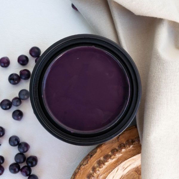 Dixie Belle Terra Clay Paint in Elderberry, a deep purple clay paint with rich, sophisticated undertones, ideal for furniture, walls, and creative DIY projects.