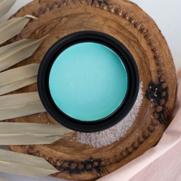 Soft, bright terra clay paint featuring a marine, aqua-blue undertone and matte finish.