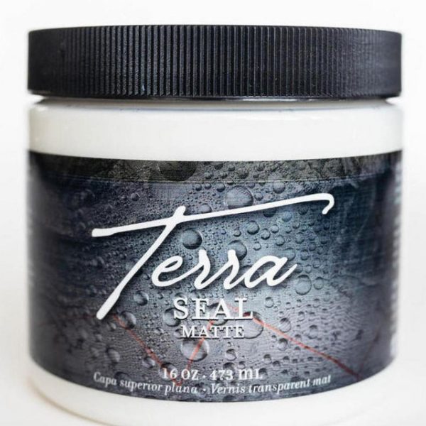 Terra Seal by Dixie Belle Paint Company — A water-based, matte clear topcoat in a white plastic jar with black screw-top lid and neutral farmhouse-style label; designed to seal and protect painted furniture while maintaining a soft, natural finish.