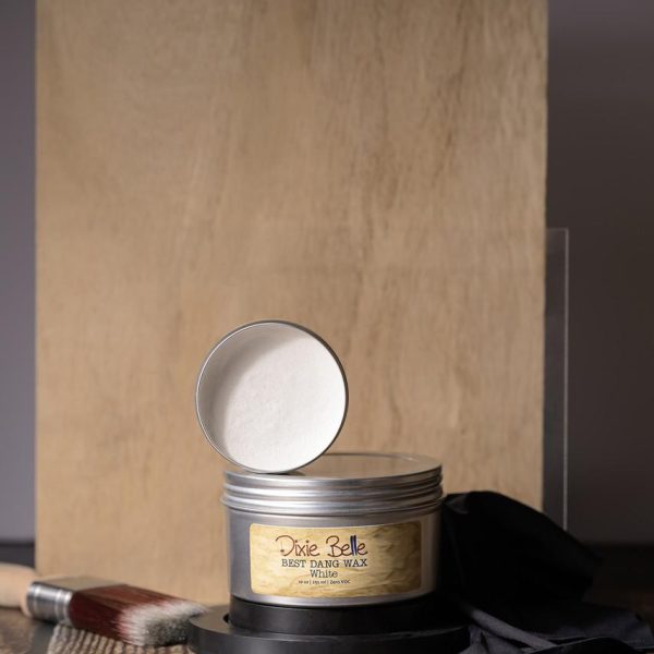 Container of White Best Dang Wax used for sealing and softening painted furniture finishes.