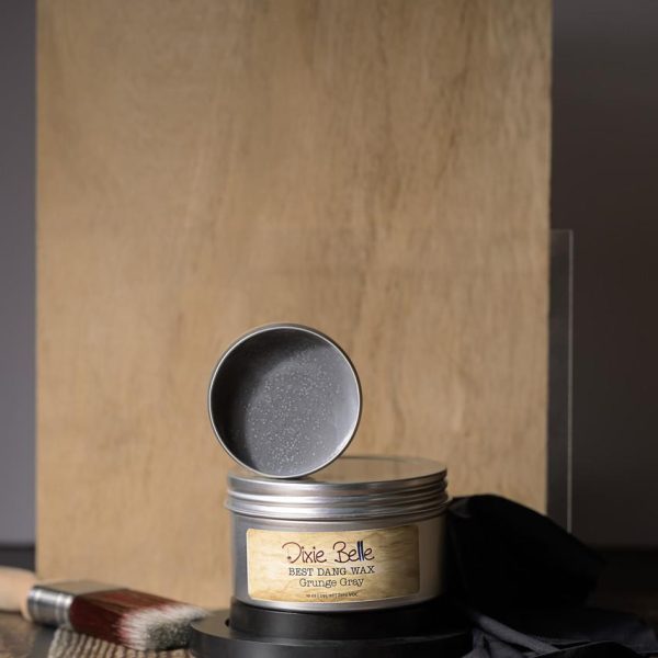 Container of Grunge Gray Best Dang Wax used for sealing and antiquing painted furniture.