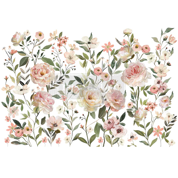 Blush Harmony large decor transfer featuring soft blush pink, ivory, and green floral design for furniture and décor upcycling.