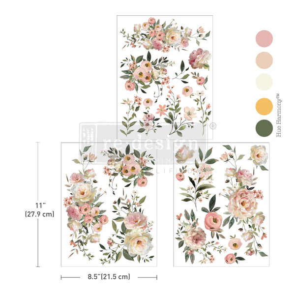 Soft blush-toned floral decor transfer featuring romantic roses and delicate vintage details.