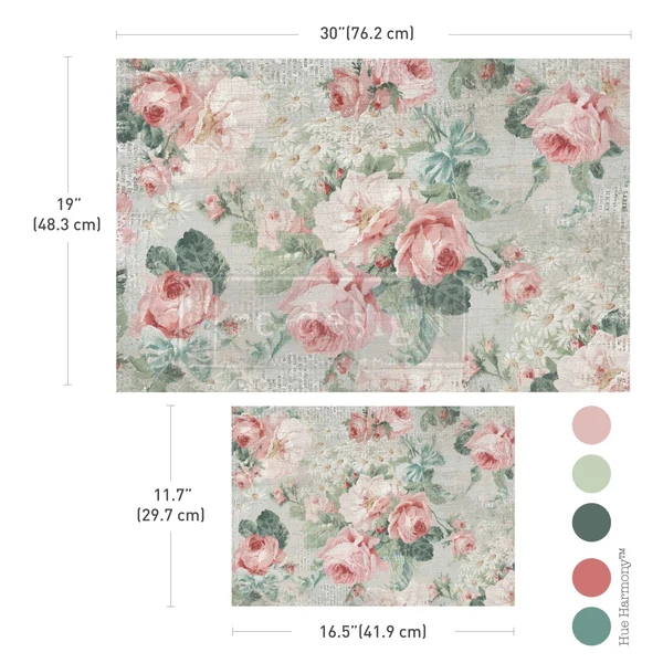 Decoupage fiber paper featuring soft pink blossoms with greenery and light textured background.