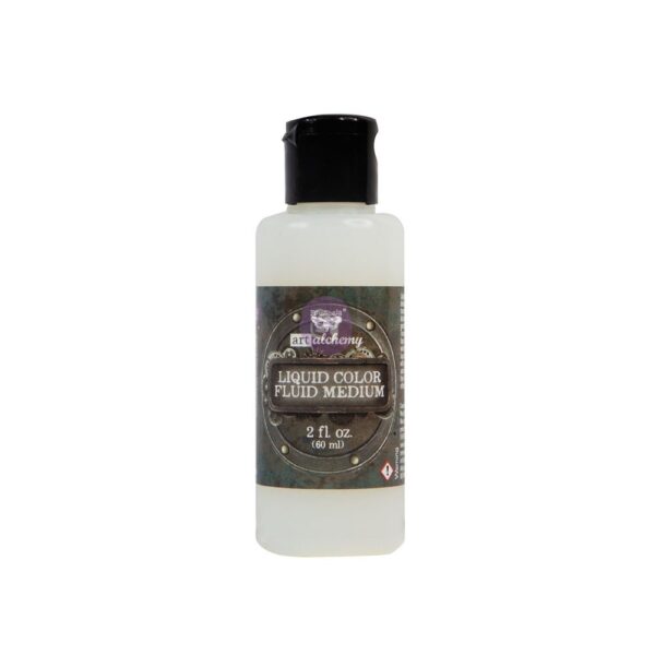 Bottle of Finnabair Art Alchemy Liquid Color Fluid Medium, highly pigmented fluid acrylic paint for mixed media art, crafting, and creative projects.